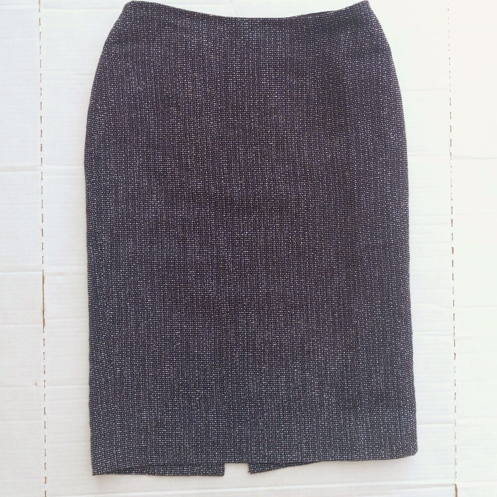 Ellen Tracy Tweed Pencil Skirt-Size 2-Charcoal/Black-Lined-Kick Pleat-Career-NEW